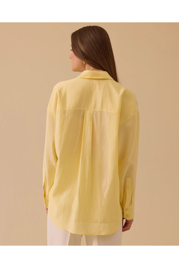 Oversize Basic Keten Gömlek - 4