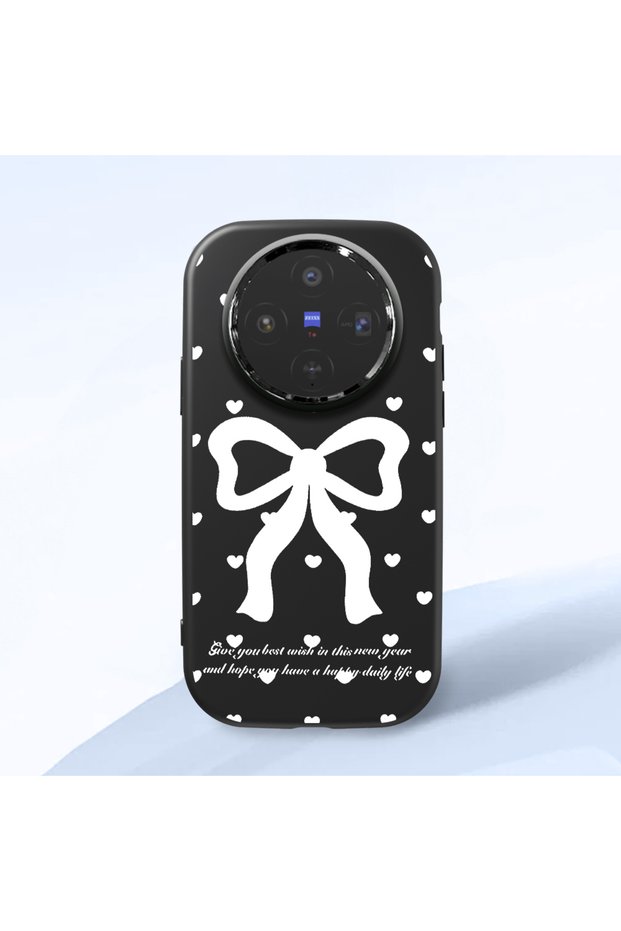 Vivo X300 Compatible Camera Protected Black Soft Silicone Phone Case Bowknot Patterned