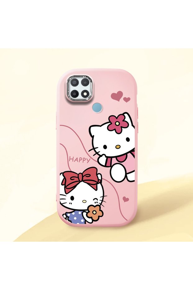 Oppo A15S Compatible Camera Protected Pink Soft Silicone Phone Case Hello Kitty Patterned