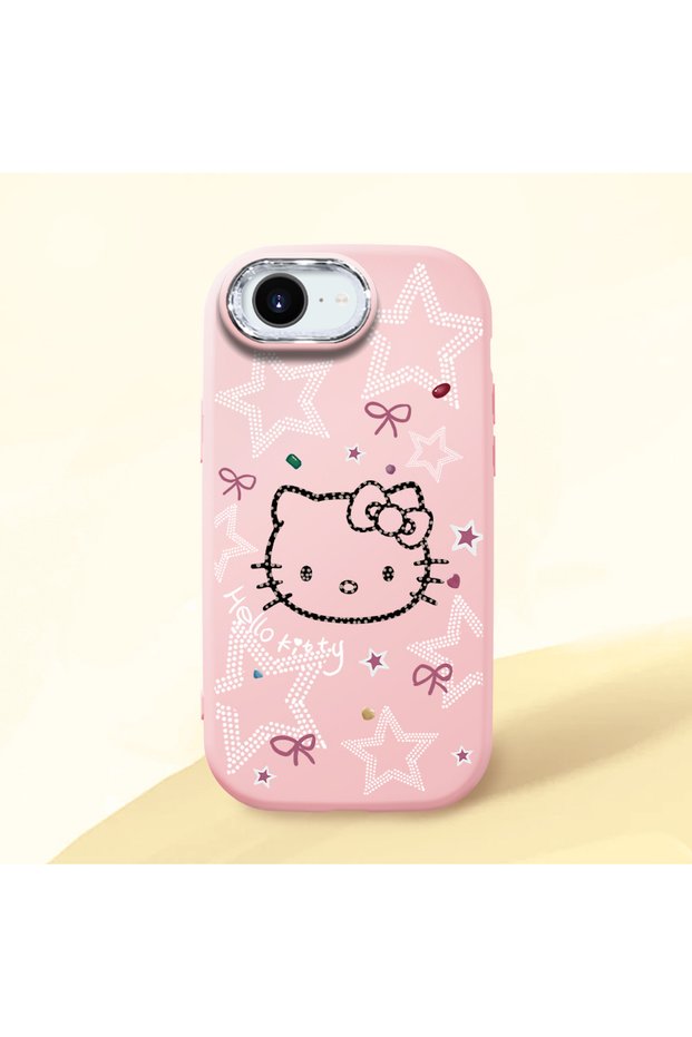 iPhone 17E Compatible Camera Protected Pink Soft Silicone Phone Case with Hello Kitty Pattern