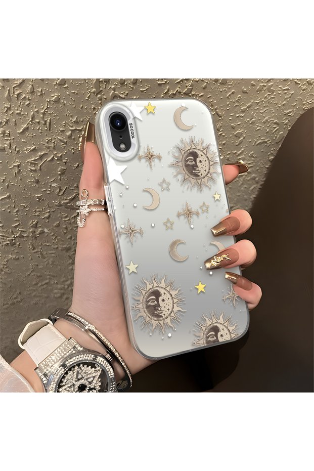 حافظة هاتف متوافقة مع iPhone XR مصنوعة من مادة Gold Tone Star منقوش أكريليك