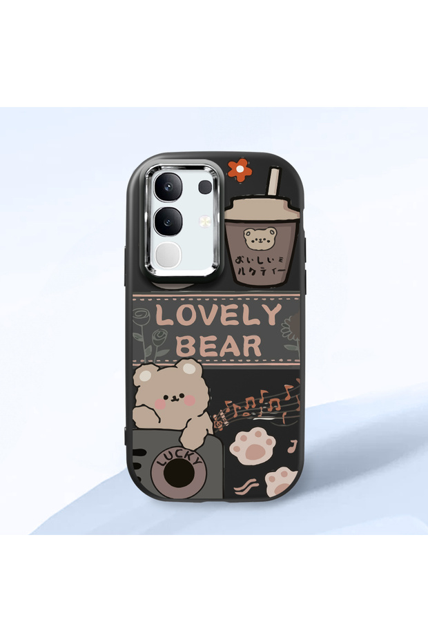 Vivo Y29 Compatible Camera Protected Black Soft Silicone Phone Case Cute Bear Patterned