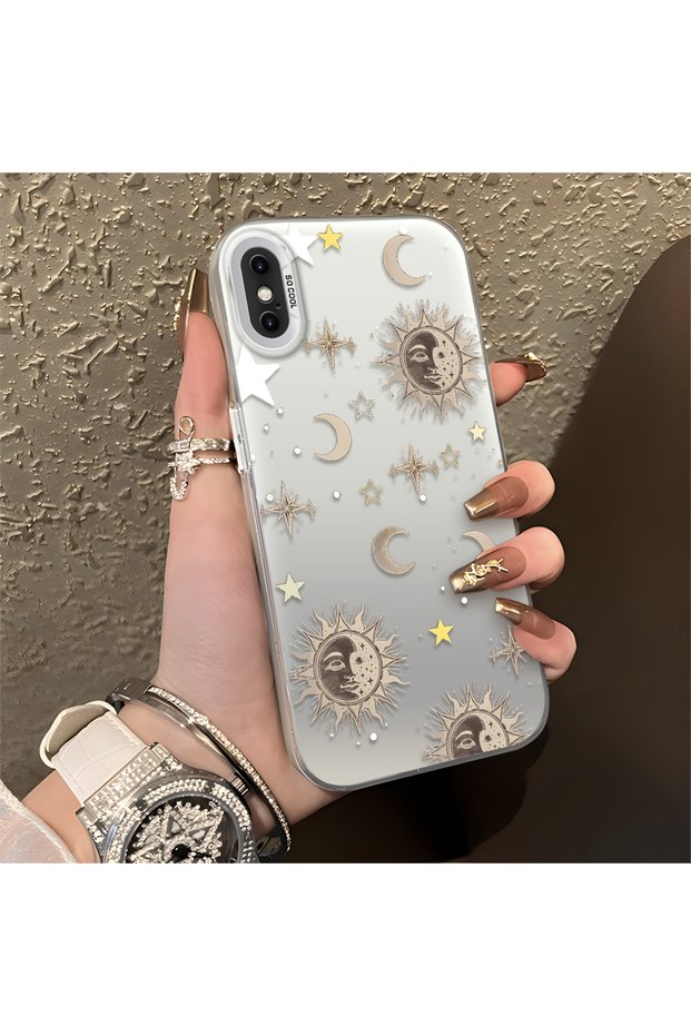 iPhone XS Max Compatible Gold Tone Star Patterned Acrylic Material Phone Case