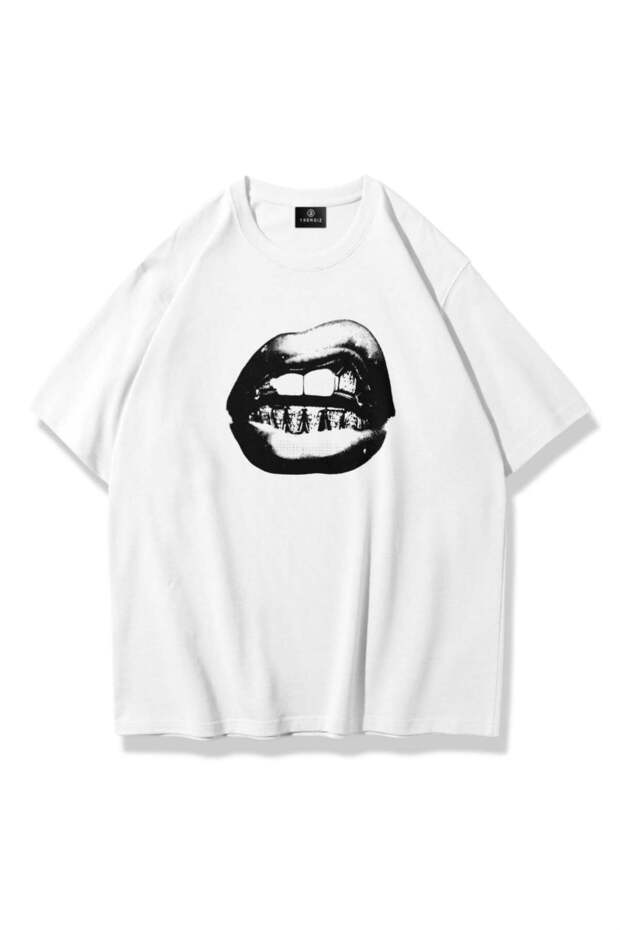 Woman's lips grunge t-shirt white