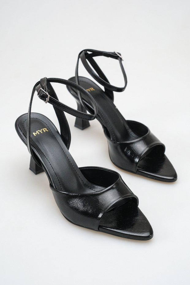 Women's Pointed Toe Ankle-Tie Heeled Shoes Black Yanki