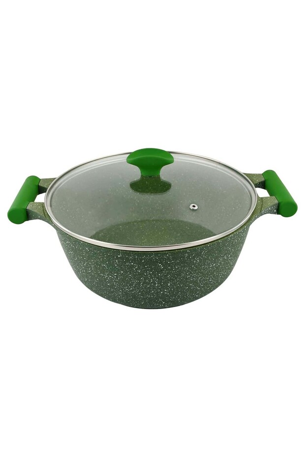 Essentials Granite Non-Stick Cast Aluminium Casserole with Lid, 34 cm, Green