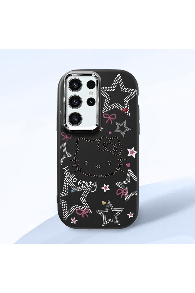 Samsung Galaxy S24 Ultra Compatible Hello Kitty Camera Protected Black Soft Silicone Phone Case