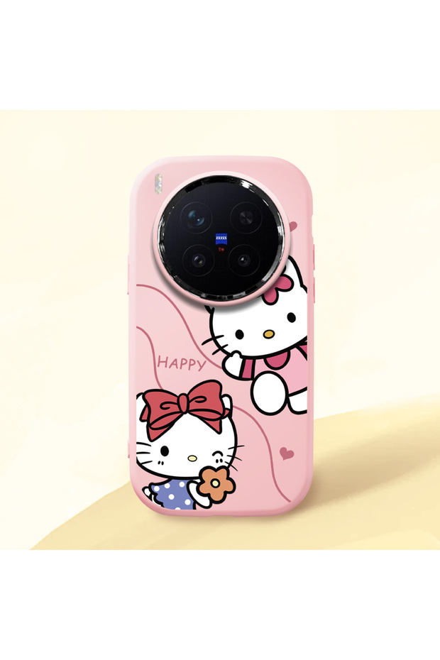 Vivo X300 Pro Compatible Camera Protected Pink Soft Silicone Phone Case Hello Kitty Patterned