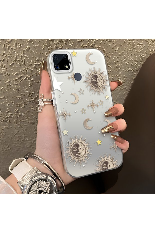 Realme C15/C25/C25S Compatible Gold Tone Star Patterned Acrylic Material Phone Case