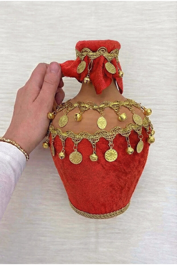 Red Test, Bridal Henna Night Test with Velvet Gold Bells and Sequins, Wedding Cube, Earth Test