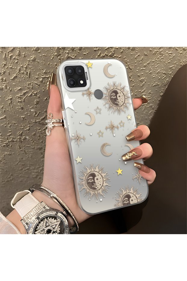 Oppo A15/A15S Compatible Gold Tone Star Patterned Acrylic Material Phone Case