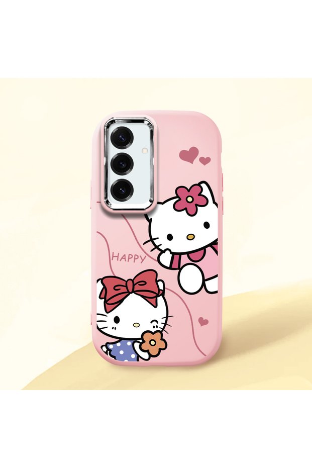 Samsung Galaxy S25 Plus Compatible Camera Protected Pink Soft Silicone Phone Case Hello Kitty