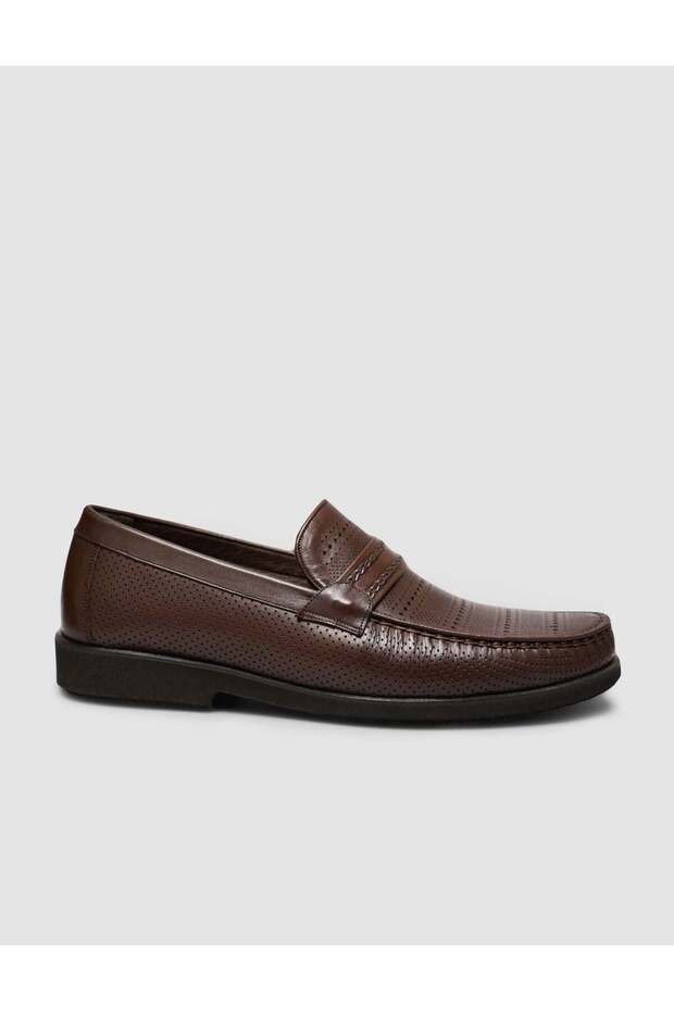 Genuine Leather Men's Classic Shoes with Black Belt Detail
