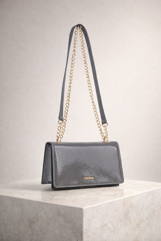 Women's Patent Leather Chain Detail Shoulder Bag – Shiny Mini Bag | Mt1451