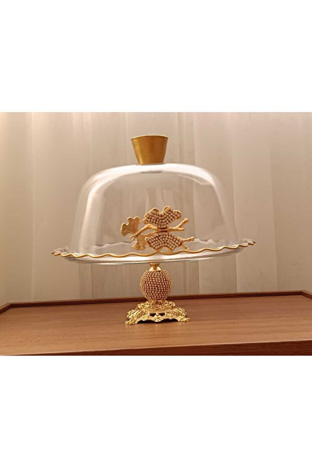 Gold Metal Footed Glass Covered Cake - Cake Stand Jar