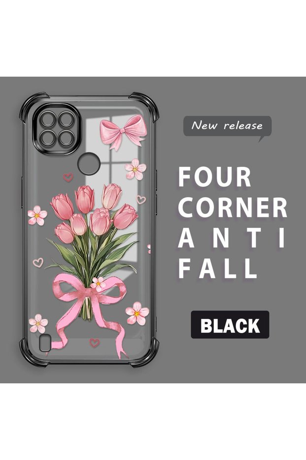 Realme C21 Compatible Transparent Four Corner Silicone Coated Glossy Edge Case