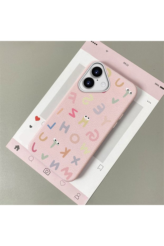 iPhone 16 Compatible Stylish Letter Patterned , Leather Textured Phone Case