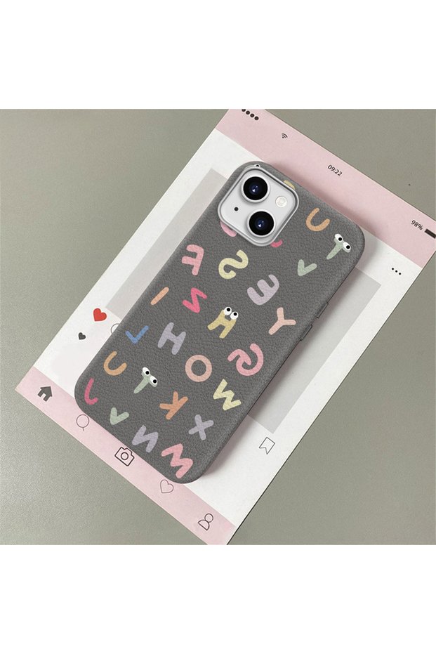 Stylish Letter Patterned , Leather Textured Phone Case Compatible with iPhone 14 Plus/15 Plus