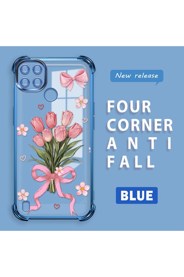 Realme C25Y/C21Y Compatible Transparent Four-Corner Silicone Coated Glossy Edge Case