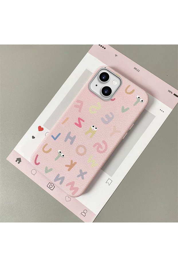 iPhone 13/14 Compatible Stylish Letter Patterned , Leather Textured Phone Case