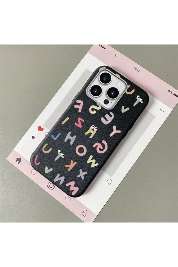 iPhone 14 Pro Max Compatible Stylish Letter Patterned , Leather Textured Phone Case