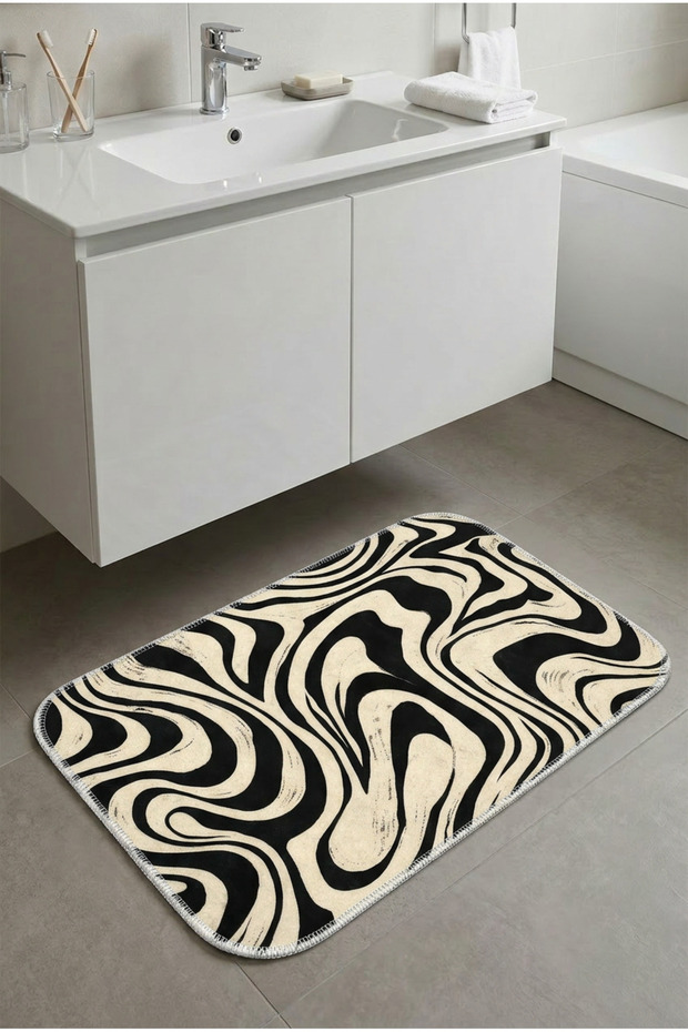 Multi-Purpose Bathroom Mat in Front of the Sink, Non-Slip Based Wudu Mat 60X40 Modern Patterned Soft Base