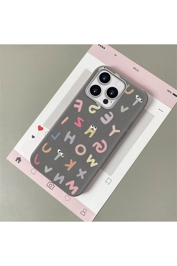 iPhone 15 Pro Compatible Stylish Letter Patterned , Leather Textured Phone Case