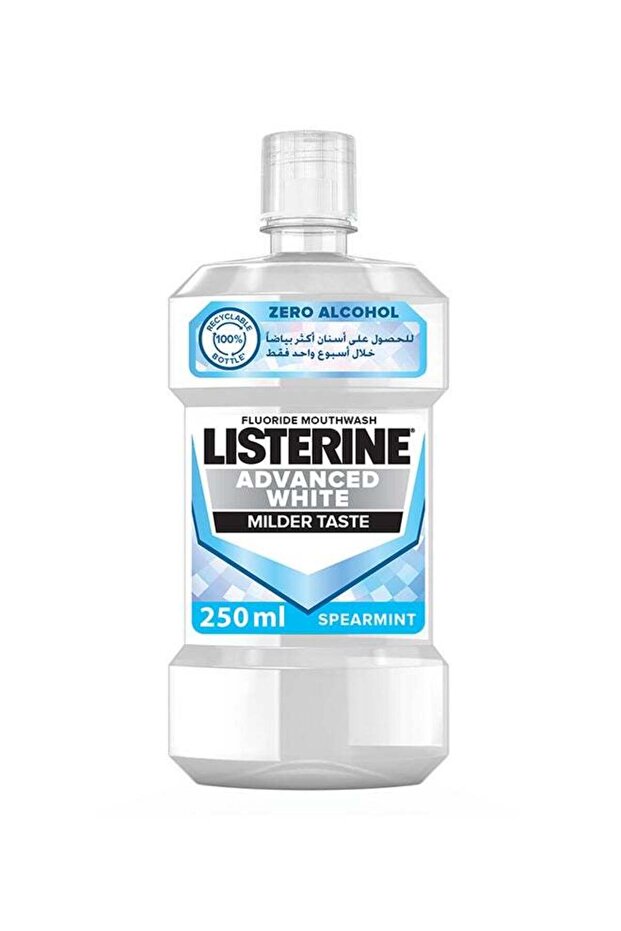 Listerine Advanced Spearmint Flavour White Mouthwash Removes Tough Stains With Milder Taste 250ml