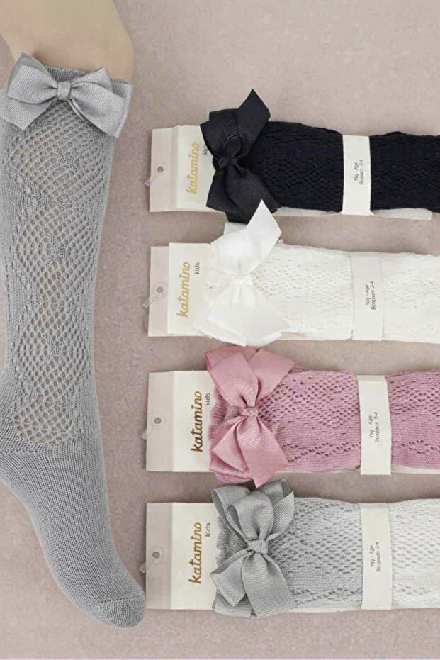 Girl's Knee-Length Bamboo Bow Socks