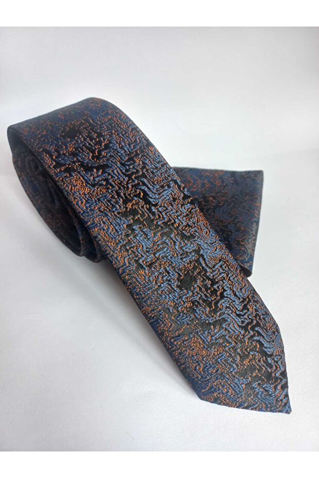 Navy Blue Patterned Thin Tie Handkerchief Set 5.5cm