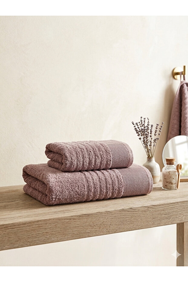 Elif 2 Piece Towel Set | 50X90 Hand Towel + 70X140 Bath Towel Modern Bathroom Towel Set