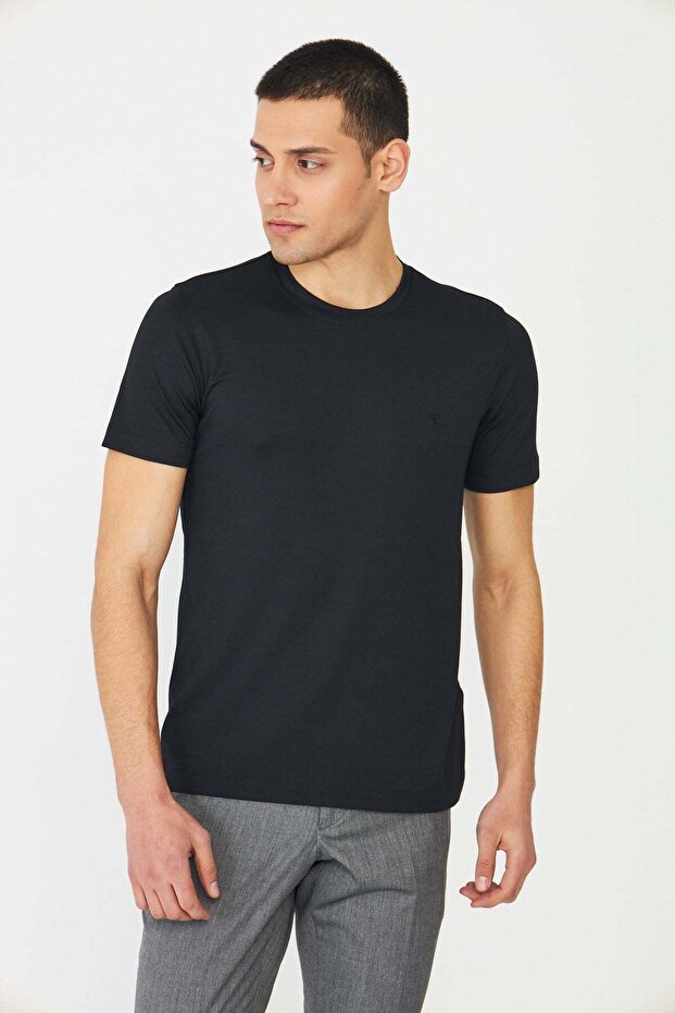 Μαύρο T-shirt Crew Neck Basic - 5