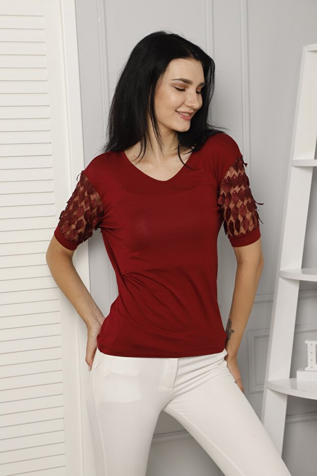 Burgundy Princess Sleeve Viscose Blouse