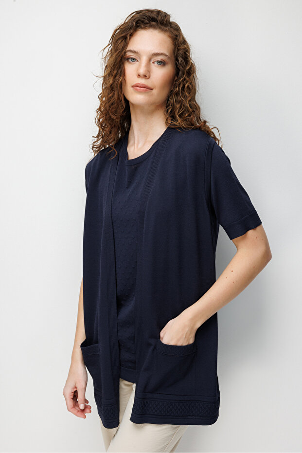 Women's Skirt with Diamond Pattern Knitwear Vest K.Navy Blue