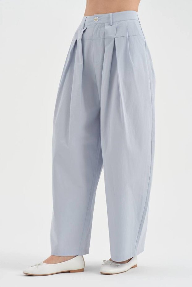 Women's Pleated Detailed 100% Cotton Design Balloon Fit Trousers