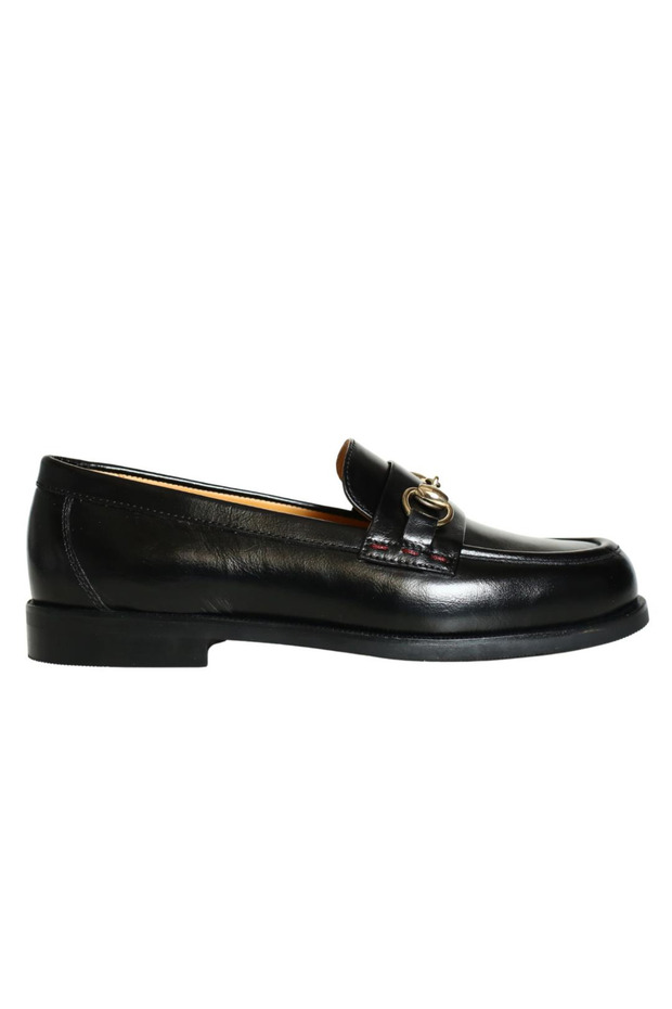 Black Leather Women's Buckle Loafer