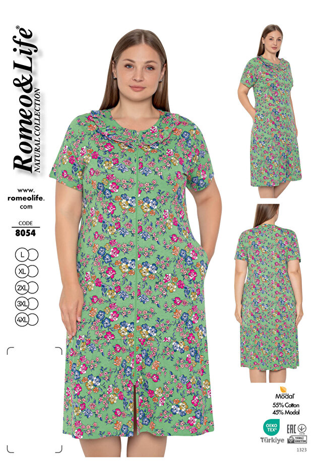 Women's Plus Size Cotton in Modal Fabric Patterned Dress 8054