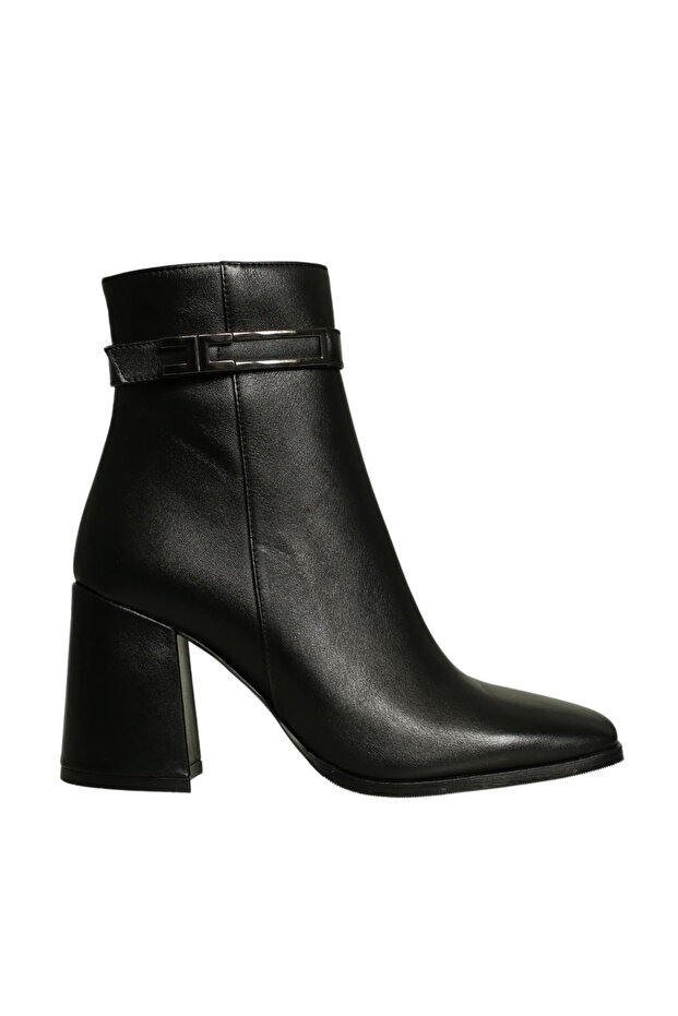 Black Leather Women's Heeled Boots
