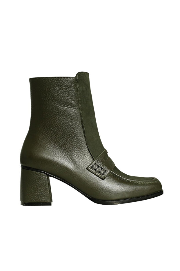 Khaki Leather Women's Heeled Boots