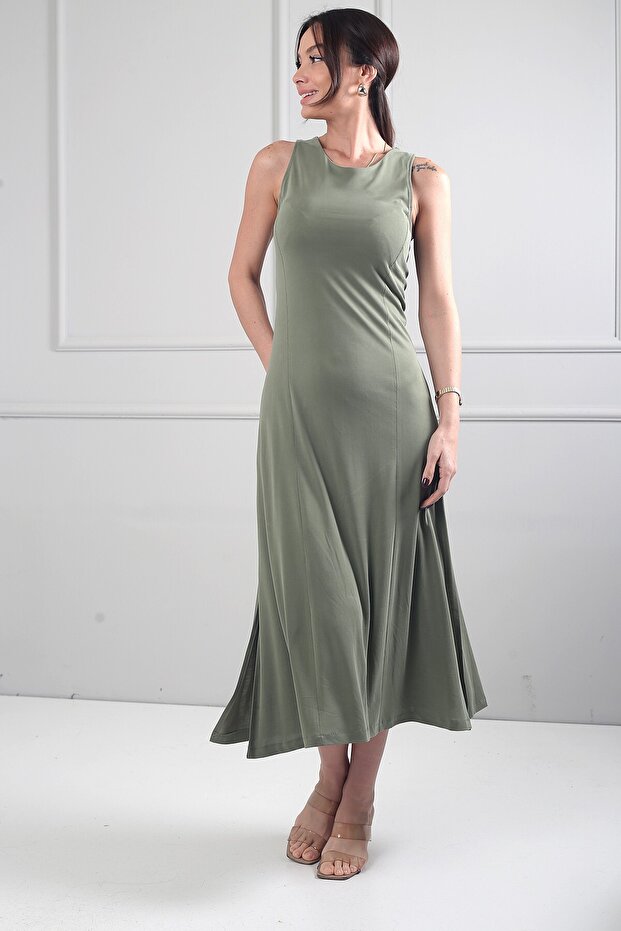Women's Round Neck Side Slit Slit Stretch Fabric Long Dress