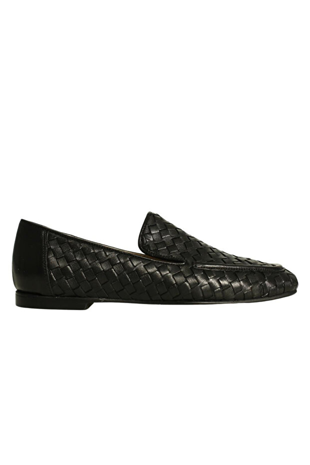 Black Leather Knitted Women's Loafers