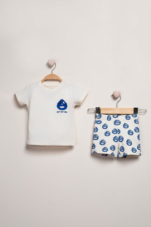 Sailboat Embroidered T-Shirt Shorts 2-Piece Set