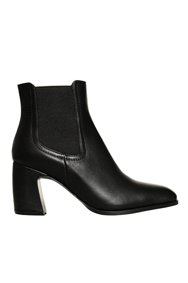 Black Leather Women's Elastic Heeled Boots