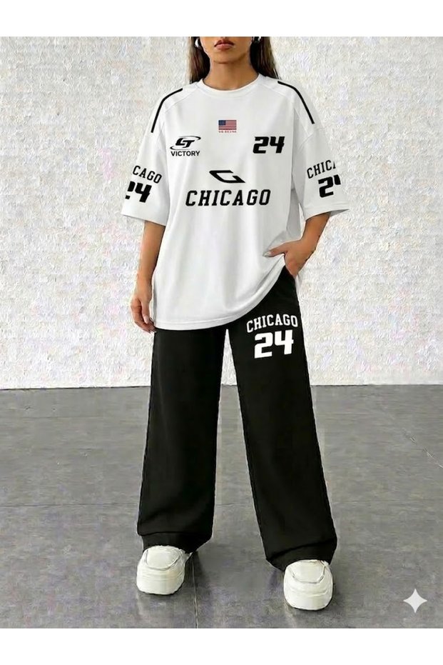 Unisex Chicago 24 Printed T-Shirt and Baggy Cut Summer Tracksuit Set