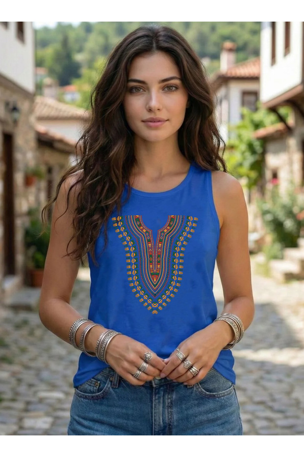 Africa Pendant Design B Printed Sleeveless Women's Summer U-Neck Strap Tank Top Tshirt