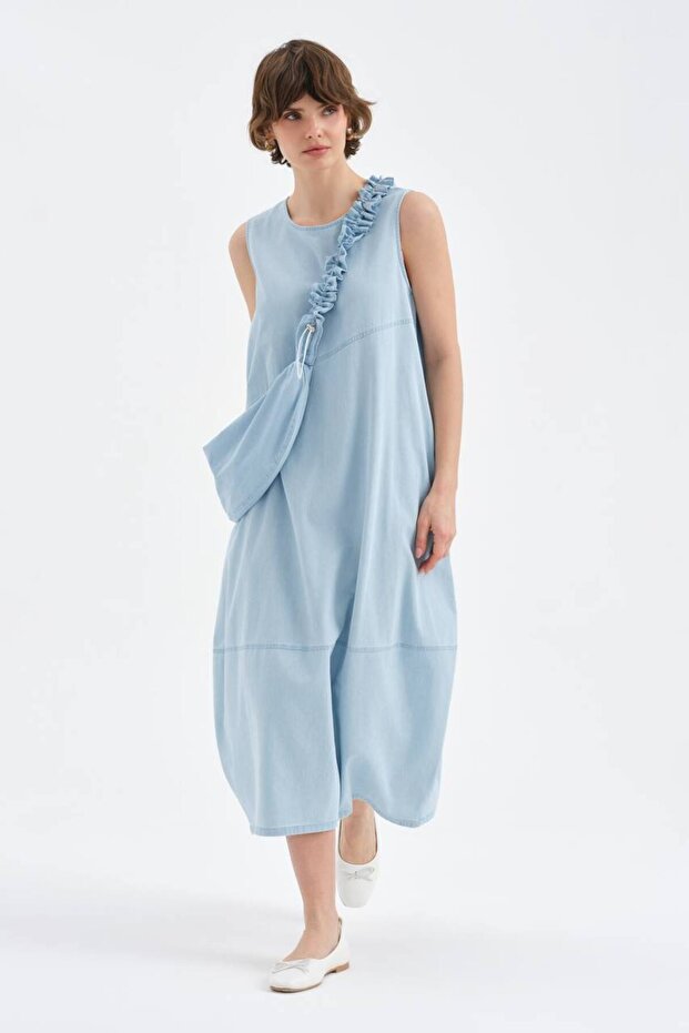Women's Bag Detailed Two-Piece Design Long Dress