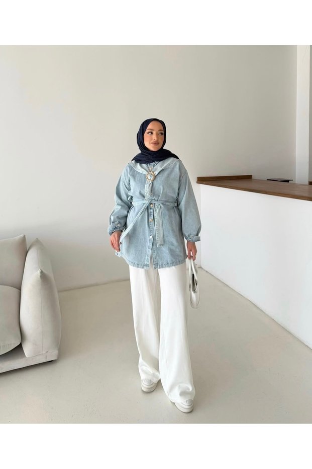 Mira Gold Detailed Shirt Blue