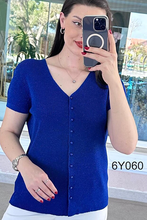 كارديجان بأزرار وأكمام قصيرة لمّاع 6y060