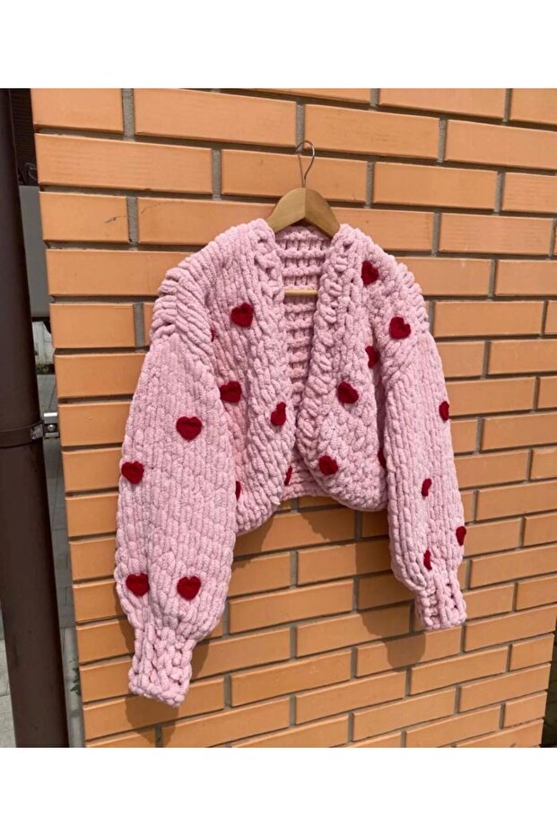 Hand Knitted Puffy Pink Pinterest Cardigan Chunky Cardigan Gift