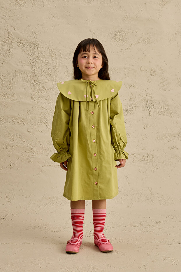 Heart Embroidered Dress Green